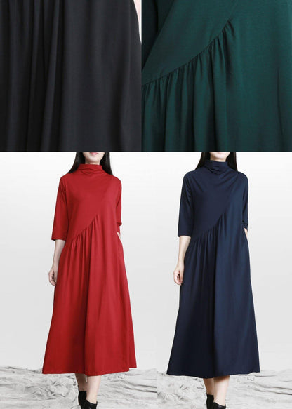 Red Stand Cinched Asymmetrical Design Maxi Dresses Fall