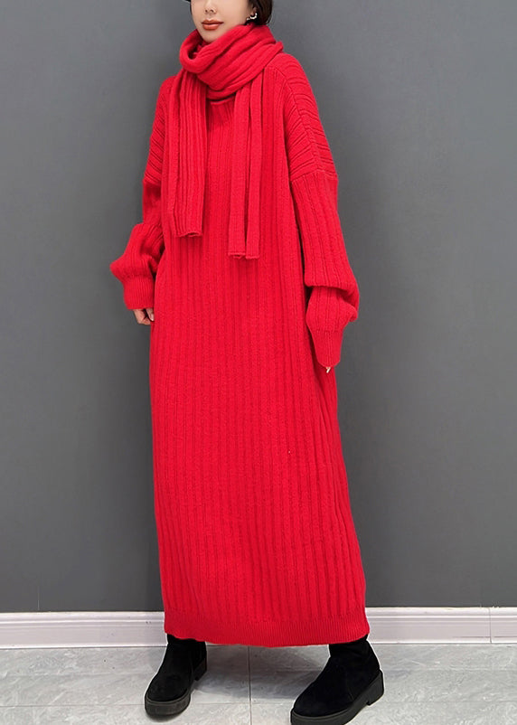 Red Turtleneck Knit Ankle Dress Fall