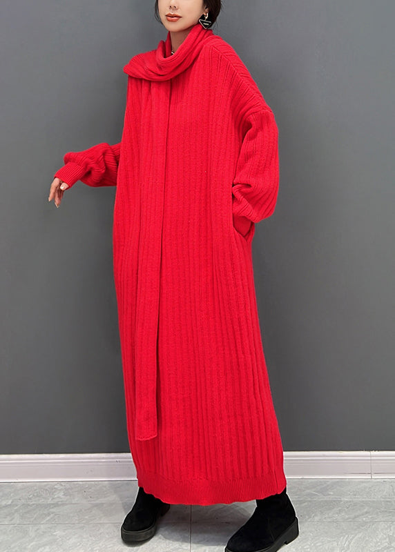 Red Turtleneck Knit Ankle Dress Fall