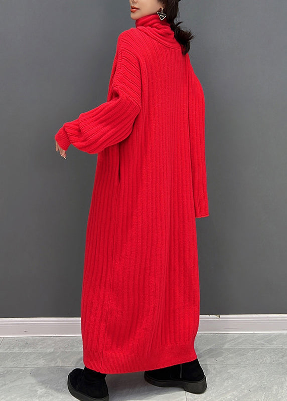 Red Turtleneck Knit Ankle Dress Fall