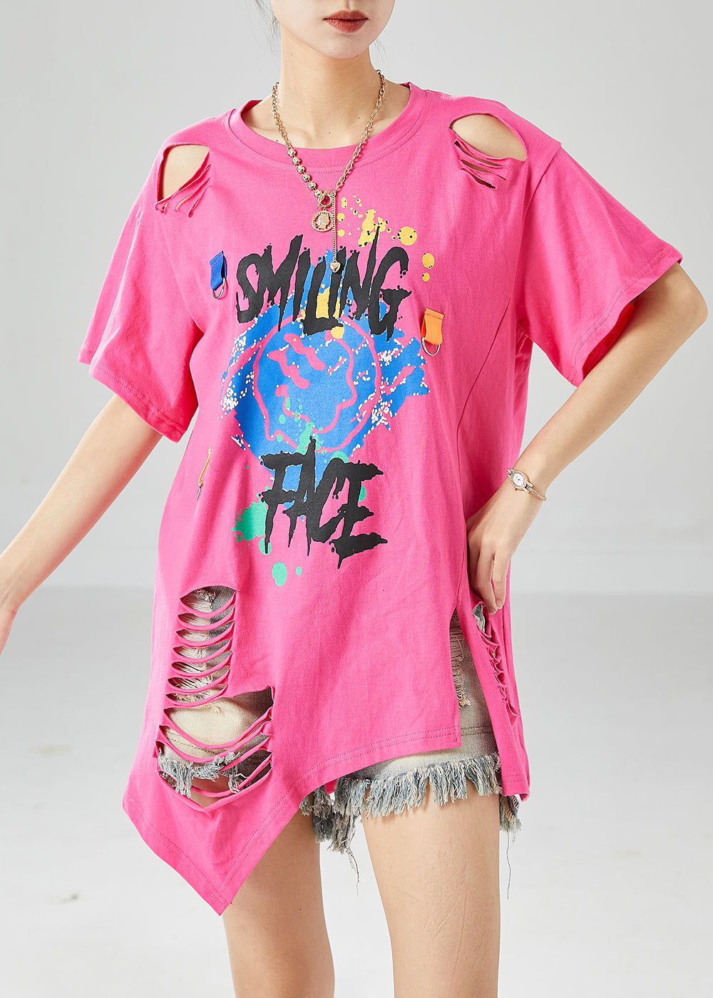 Rose Asymmetrical Design Print Cotton Tank Tops Summer