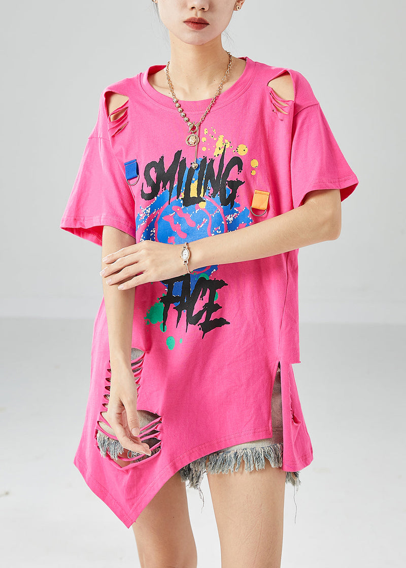 Rose Asymmetrical Design Print Cotton Tank Tops Summer
