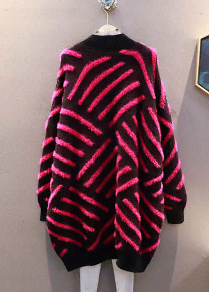 Rose Asymmetrical Striped Oversized Knit Sweater Dress Winter