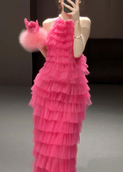 Rose Backless Pleated Dresses Sleeveless