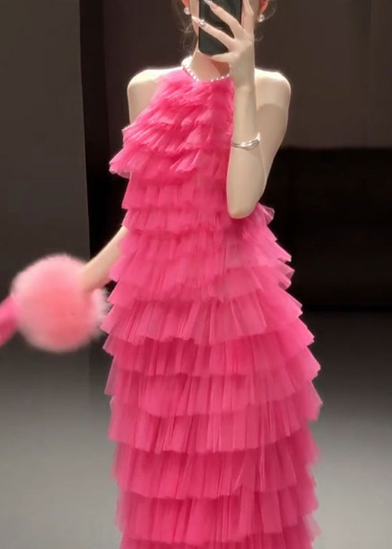 Rose Backless Pleated Dresses Sleeveless