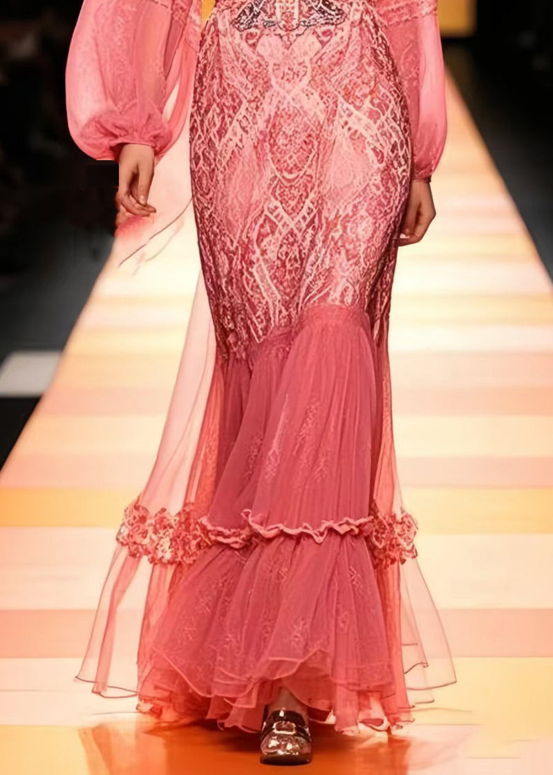 Rose Cinched Patchwork Lace Vestidos Dresses Cloak Sleeves