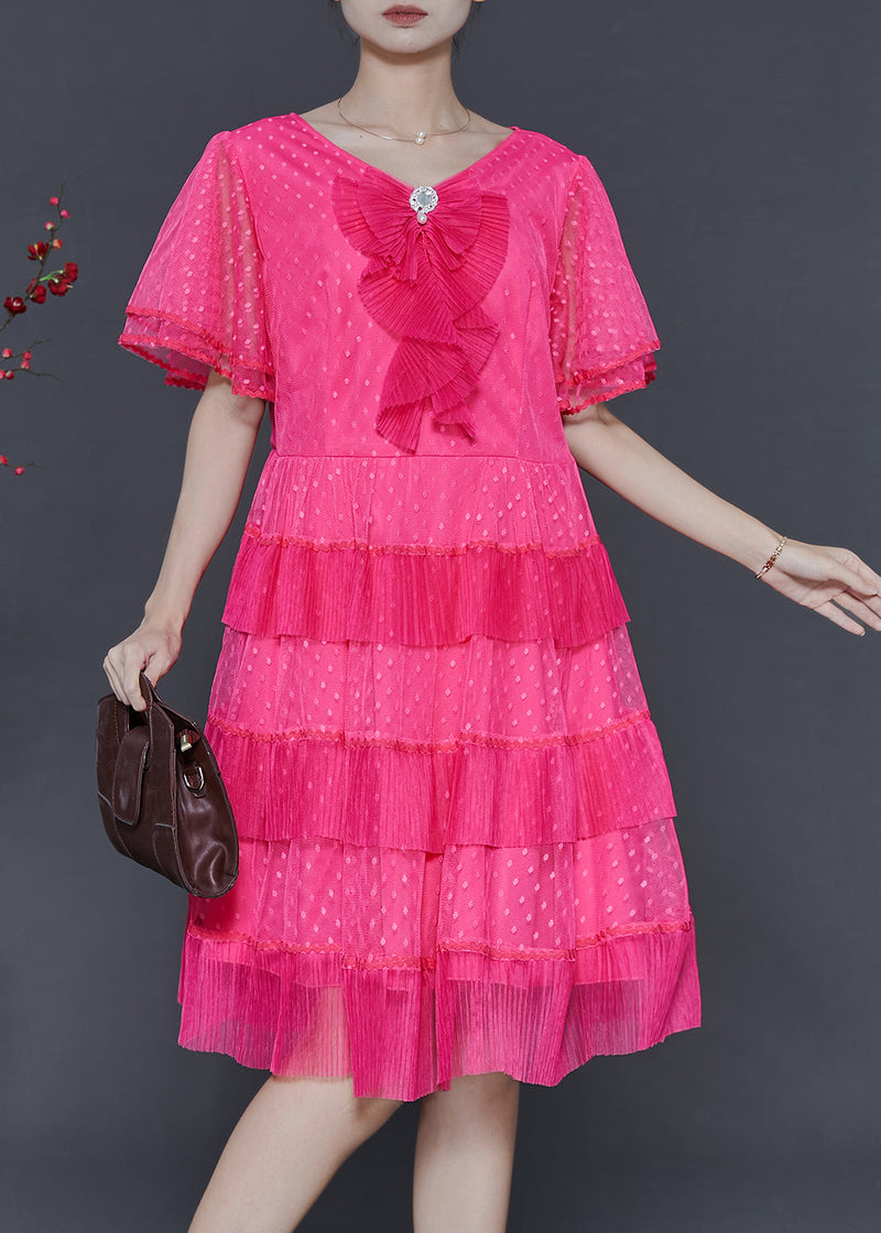 Rose Dot Patchwork Tulle Mid Dress Summer