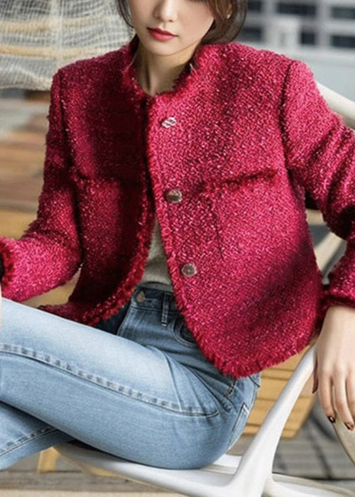Rose O Neck Button Patchwork Cotton Coat Fall