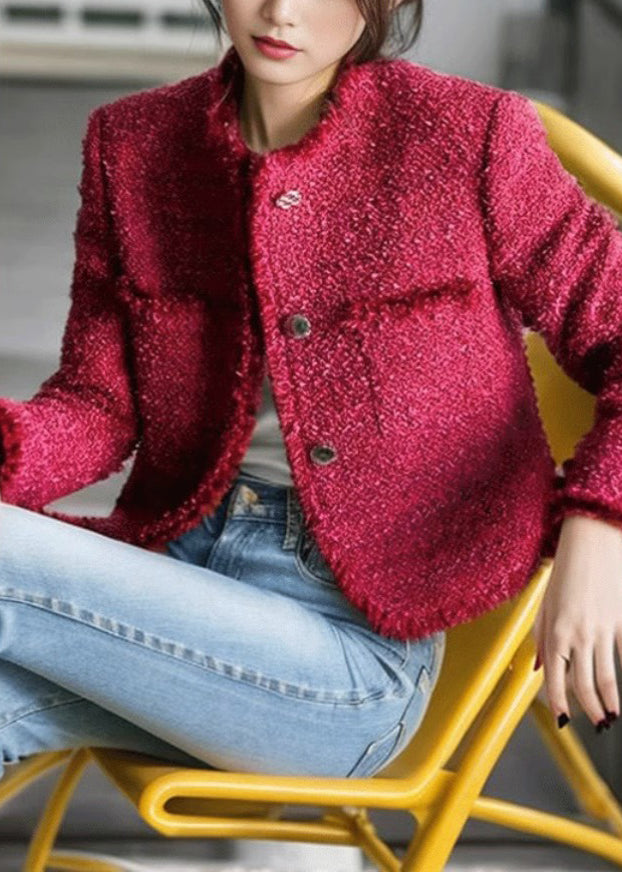 Rose O Neck Button Patchwork Cotton Coat Fall