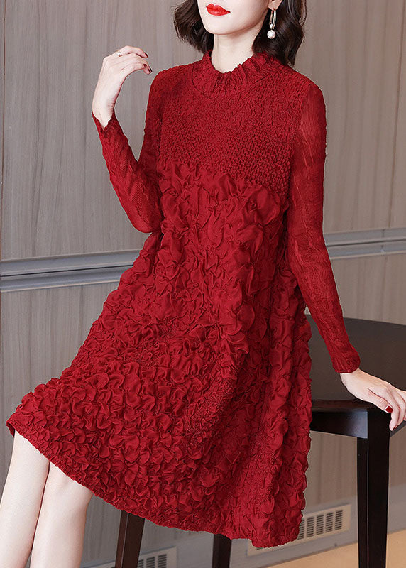 Rose O-neck Embroidered Long a Line Dresses Long Sleeve
