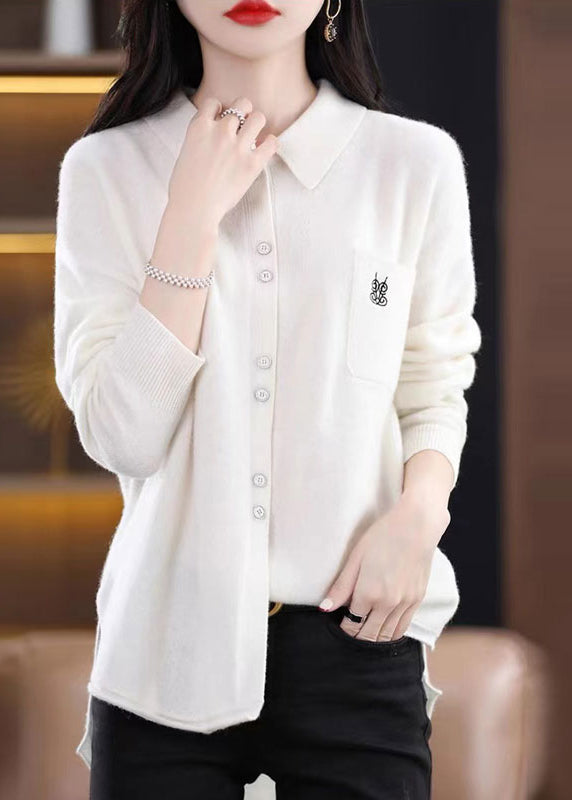 Rose Peter Pan Collar Button Patchwork Woolen Knitted Tops Fall