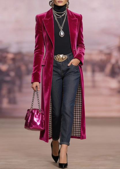 Rose Peter Pan Collar Pockets Velvet Coats Spring