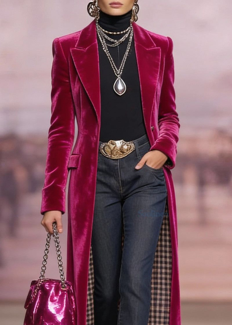 Rose Peter Pan Collar Pockets Velvet Coats Spring