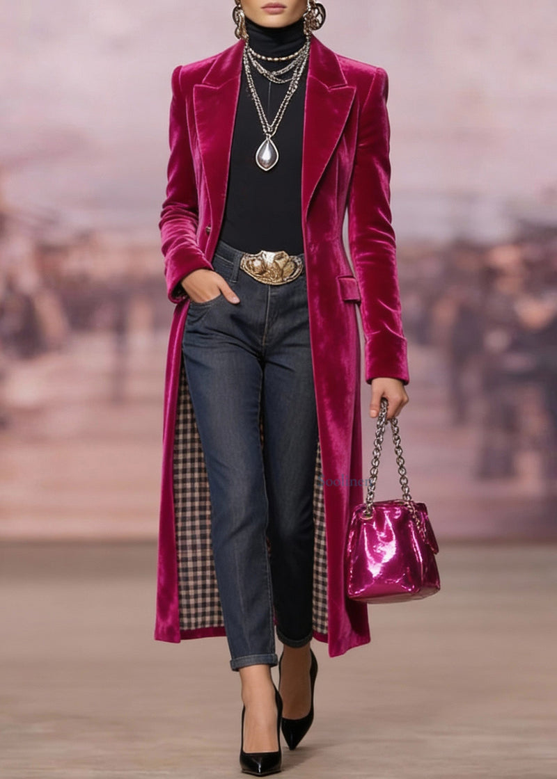Rose Peter Pan Collar Pockets Velvet Coats Spring