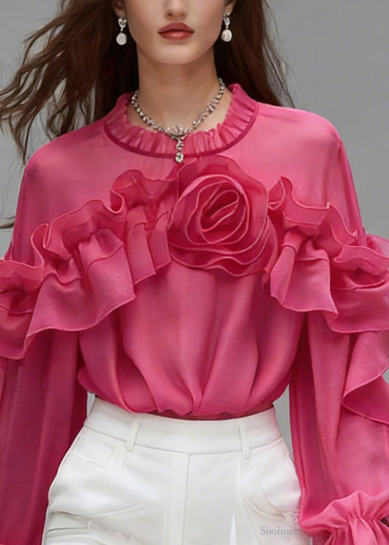 Rose Ruffled Cotton Shirt Spring