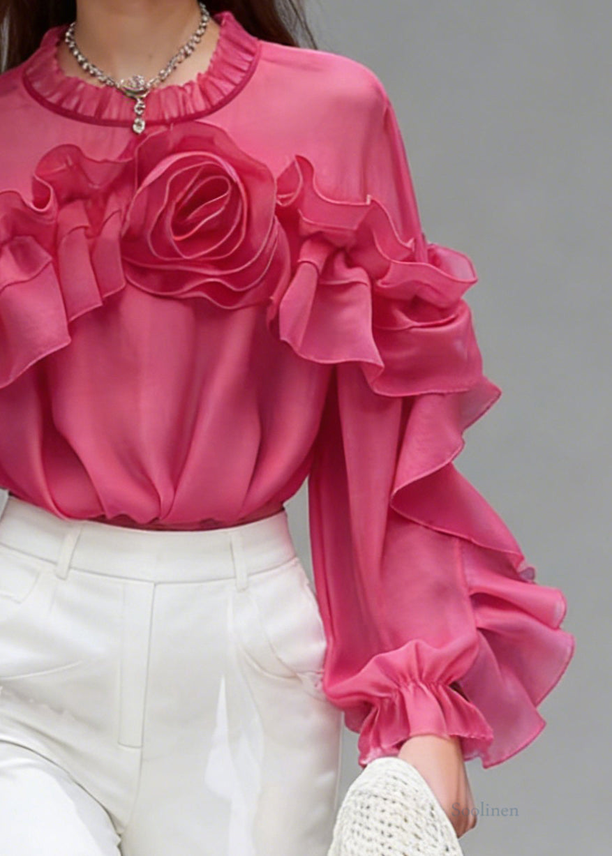 Beautiful Rose Ruffled Floral Cotton Shirt Spring