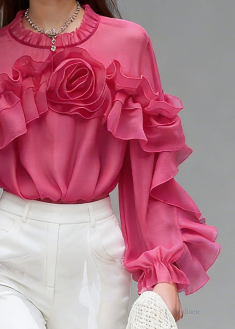 Rose Ruffled Cotton Shirt Spring