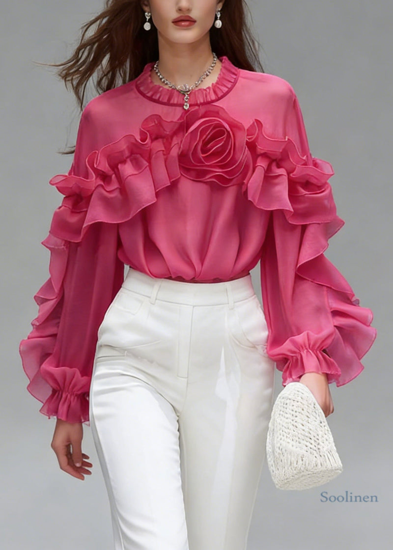 Rose Ruffled Cotton Shirt Spring