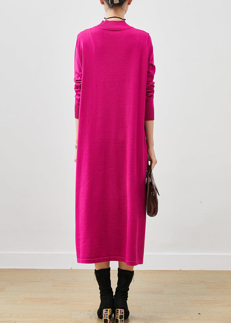 Rose Stand Collar Silm Fit Long Knit Dress Spring