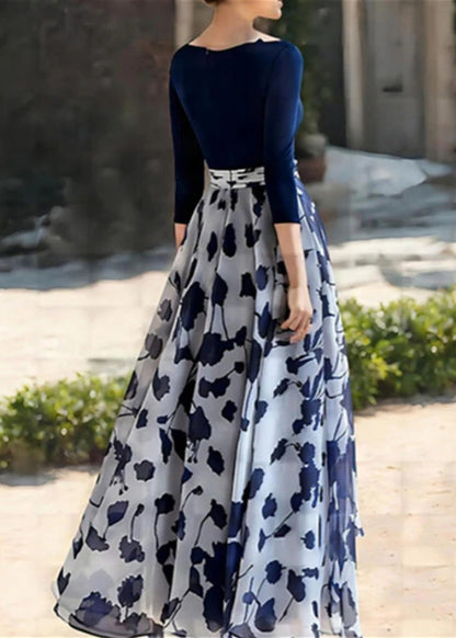 Rose V Neck Print Chiffon Long Dresses Spring