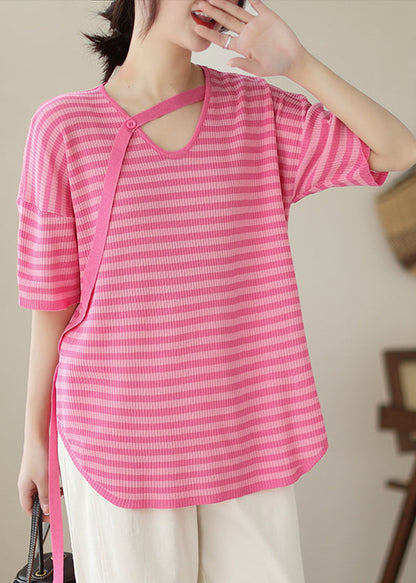 Rose V Neck Striped Knit Top Summer