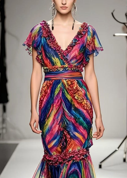 Ruffled Tie Dye Chiffon Robe Dresses Summer