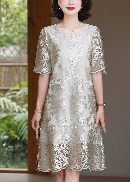 Silvery Jacquard Silk Maxi Dresses Summer
