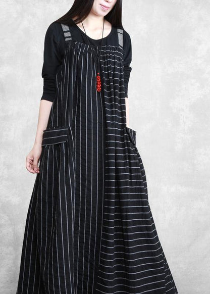 Spaghetti Strap Patchwork Quilting Dresses Work Black Striped Kaftan Dresses