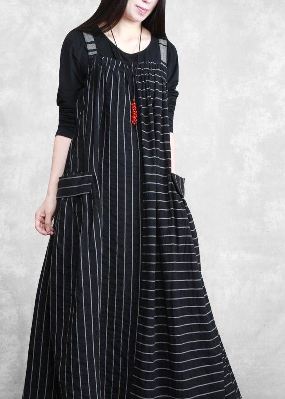 Spaghetti Strap Patchwork Quilting Dresses Work Black Striped Kaftan Dresses