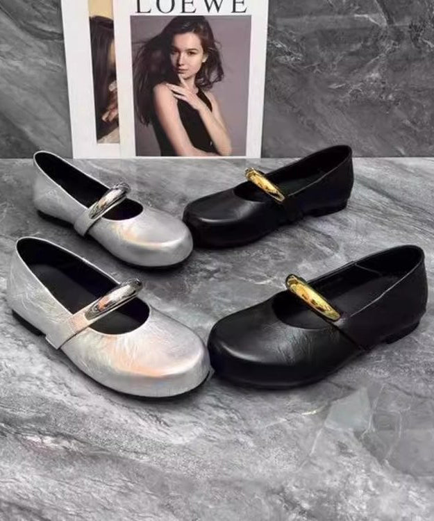 Splicing Comfy Flat Shoes Black Faux Leather