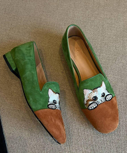 Splicing Penny Loafers Brown Suede Embroidered