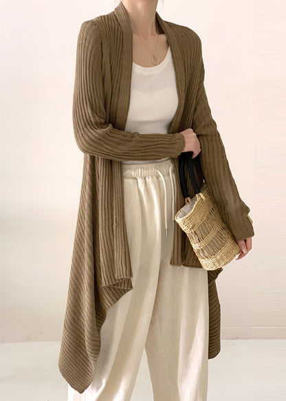 Tea Green Asymmetrical Ice Silk Knit Cardigan Spring