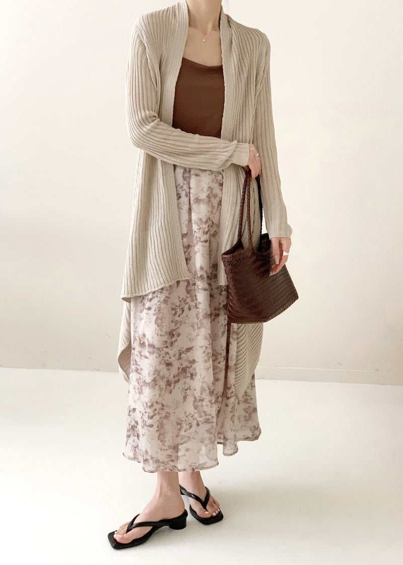 Tea Green Asymmetrical Ice Silk Knit Cardigan Spring