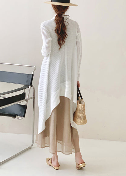 Tea Green Asymmetrical Ice Silk Knit Cardigan Spring