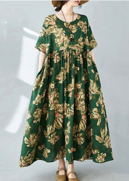Tea Green Oversized Print Cotton Holiday Dress Summer