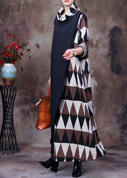 Turtleneck Plaid Patchwork Fall Long Sleeve Dress