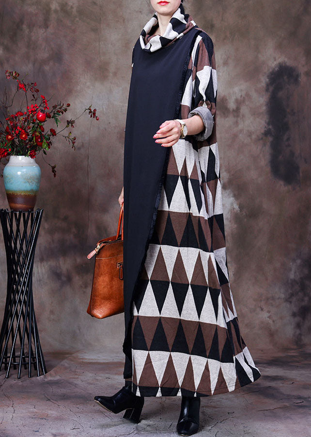 Turtleneck Plaid Patchwork Fall Long Sleeve Dress
