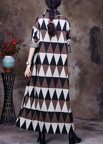 Turtleneck Plaid Patchwork Fall Long Sleeve Dress