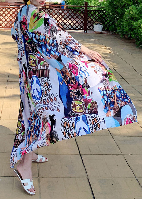 V Neck Print Tie Waist Holiday Long Cardigans Summer
