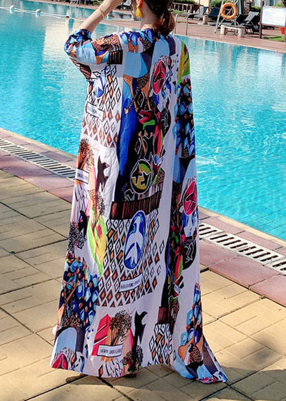 V Neck Print Tie Waist Holiday Long Cardigans Summer