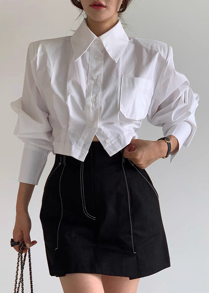 White Back Lace Up Cotton Shorts Blouses Spring