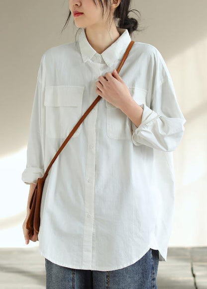 Beautiful White Clothes For Women Lapel Pockets Silhouette Spring Shirts
