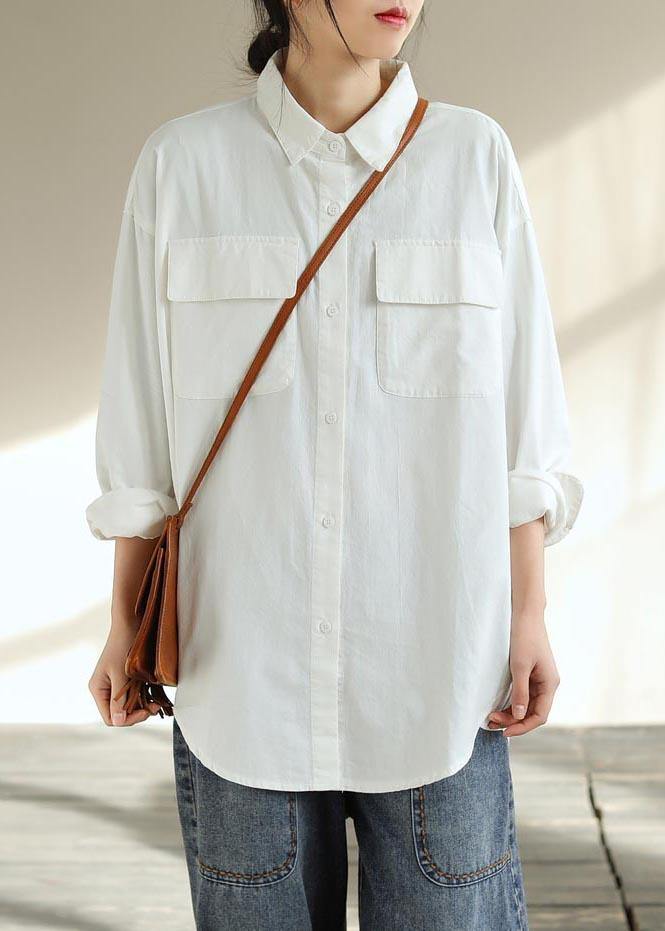 Beautiful White Clothes For Women Lapel Pockets Silhouette Spring Shirts