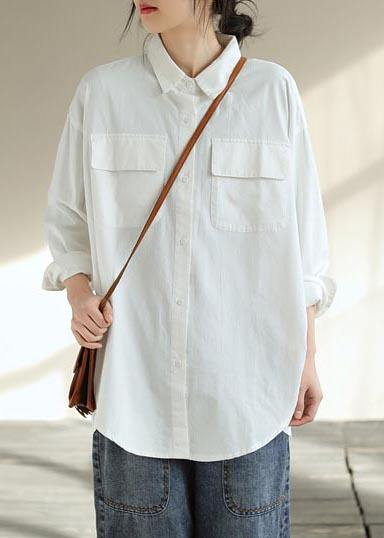 Beautiful White Clothes For Women Lapel Pockets Silhouette Spring Shirts