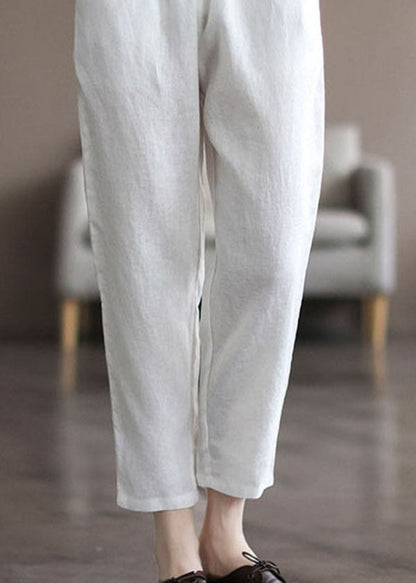 White Elastic Waist Linen Harem Pants Summer