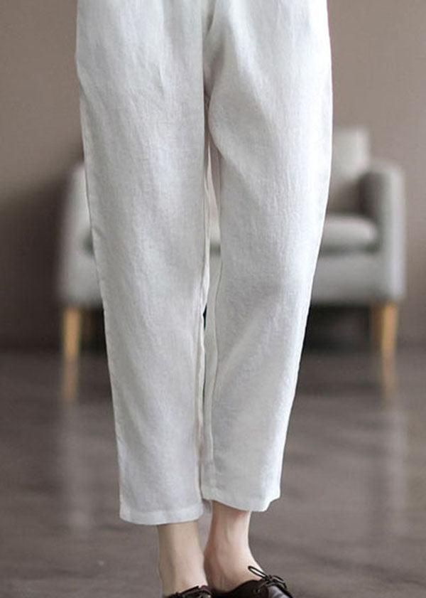 White Elastic Waist Linen Harem Pants Summer