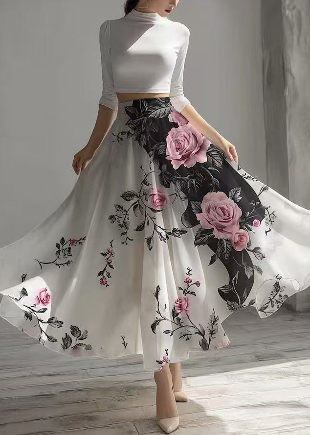 White Exra Large Hem Chiffon Holiday Skirt Summer