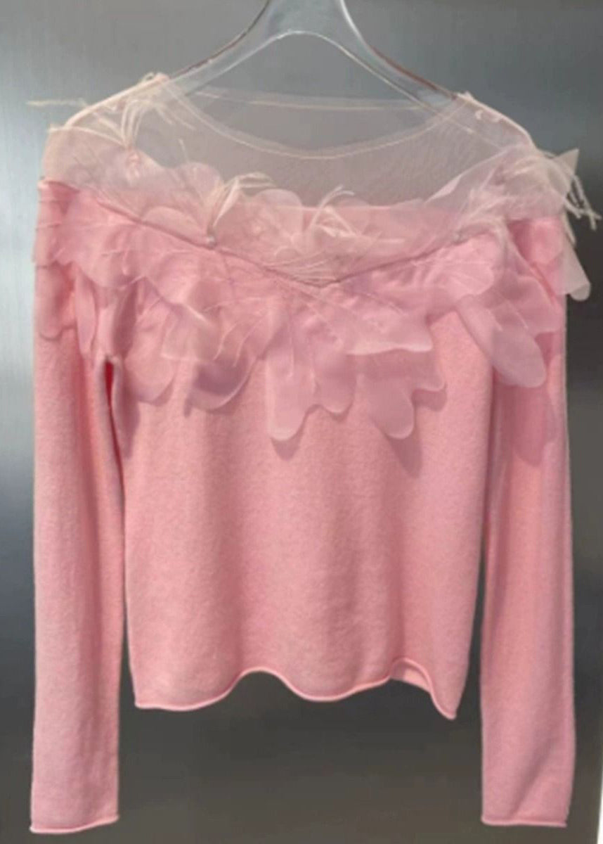 White Hollow Out Patchwork Knit Tops Spring