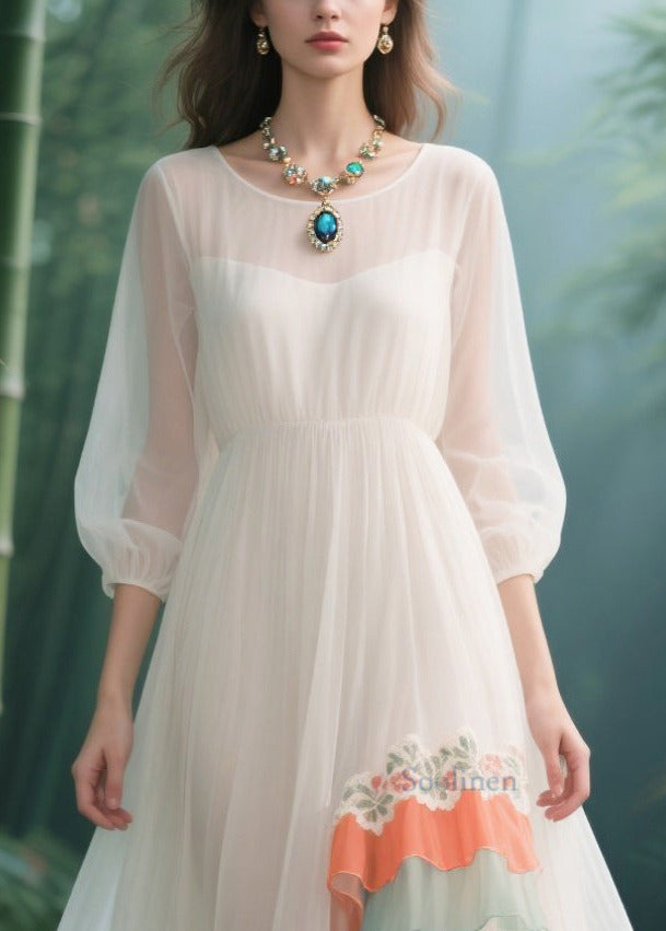 White Lace Patchwork Exra Large Hem Tulle Holiday Dress Summer