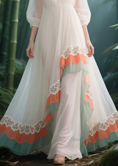 White Lace Patchwork Exra Large Hem Tulle Holiday Dress Summer